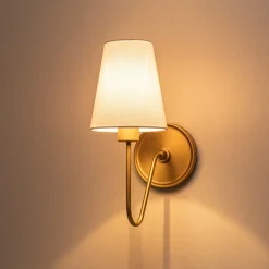 French 1-Light White Linen Conical Vanity Wall Sconce