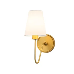 French 1-Light White Linen Conical Vanity Wall Sconce