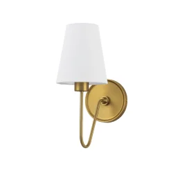French 1-Light White Linen Conical Vanity Wall Sconce