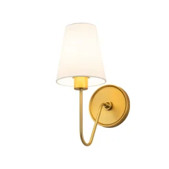 French 1-Light White Linen Conical Vanity Wall Sconce