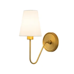 French 1-Light White Linen Conical Vanity Wall Sconce