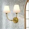 French 2-Light White Linen Conical Vanity Wall Sconce