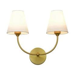 French 2-Light White Linen Conical Vanity Wall Sconce