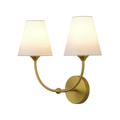 French 2-Light White Linen Conical Vanity Wall Sconce