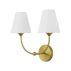 French 2-Light White Linen Conical Vanity Wall Sconce