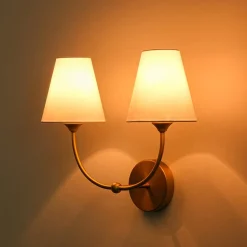 French 2-Light White Linen Conical Vanity Wall Sconce