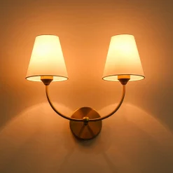 French 2-Light White Linen Conical Vanity Wall Sconce