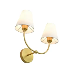 French 2-Light White Linen Conical Vanity Wall Sconce
