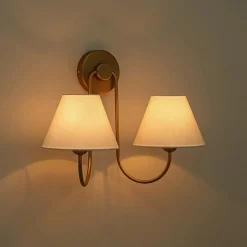 French 2-Light White Linen Conical Vanity Wall Lamp