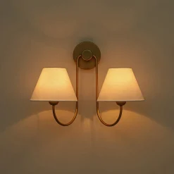 French 2-Light White Linen Conical Vanity Wall Lamp