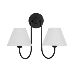 French 2-Light White Linen Conical Vanity Wall Lamp