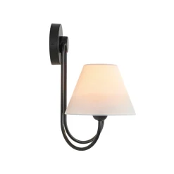 French 2-Light White Linen Conical Vanity Wall Lamp