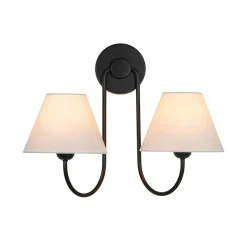 French 2-Light White Linen Conical Vanity Wall Lamp