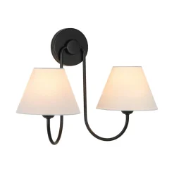 French 2-Light White Linen Conical Vanity Wall Lamp
