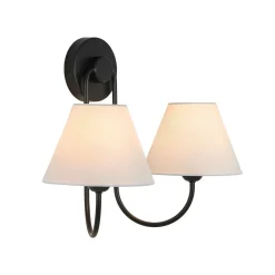 French 2-Light White Linen Conical Vanity Wall Lamp