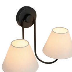 French 2-Light White Linen Conical Vanity Wall Lamp