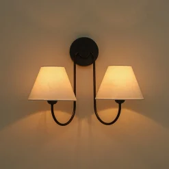 French 2-Light White Linen Conical Vanity Wall Lamp