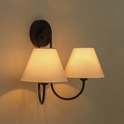 French 2-Light White Linen Conical Vanity Wall Lamp
