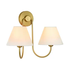 French 2-Light White Linen Conical Vanity Wall Lamp