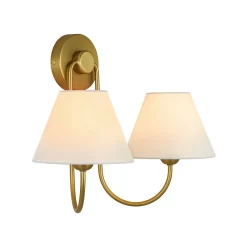 French 2-Light White Linen Conical Vanity Wall Lamp