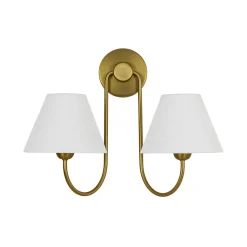 French 2-Light White Linen Conical Vanity Wall Lamp