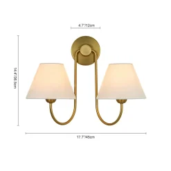 French 2-Light White Linen Conical Vanity Wall Lamp