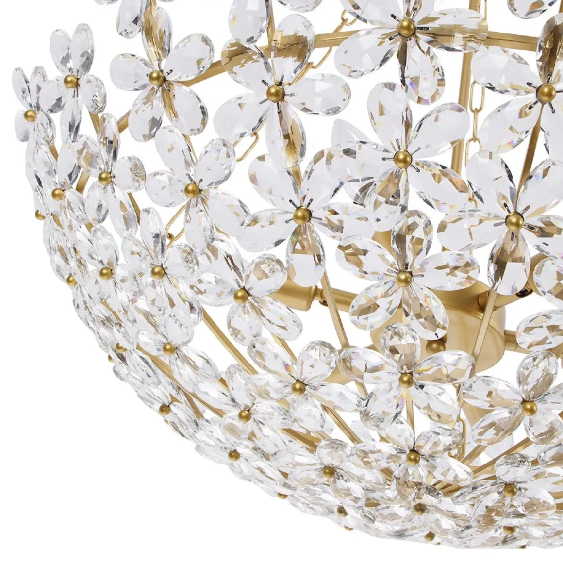 French Luxe Brass Bloom Crystal Floral Basket Chandelier