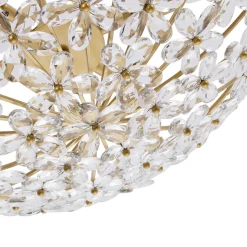 French Luxe Brass Bloom Crystal Floral Basket Chandelier