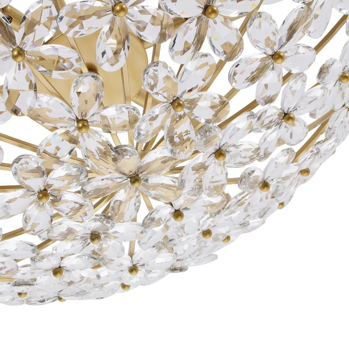 French Luxe Brass Bloom Crystal Floral Basket Chandelier