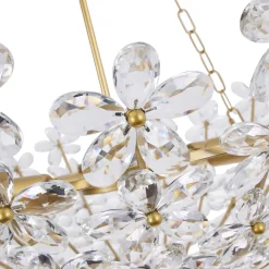 French Luxe Brass Bloom Crystal Floral Basket Chandelier