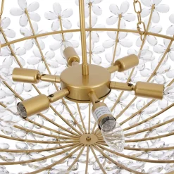 French Luxe Brass Bloom Crystal Floral Basket Chandelier