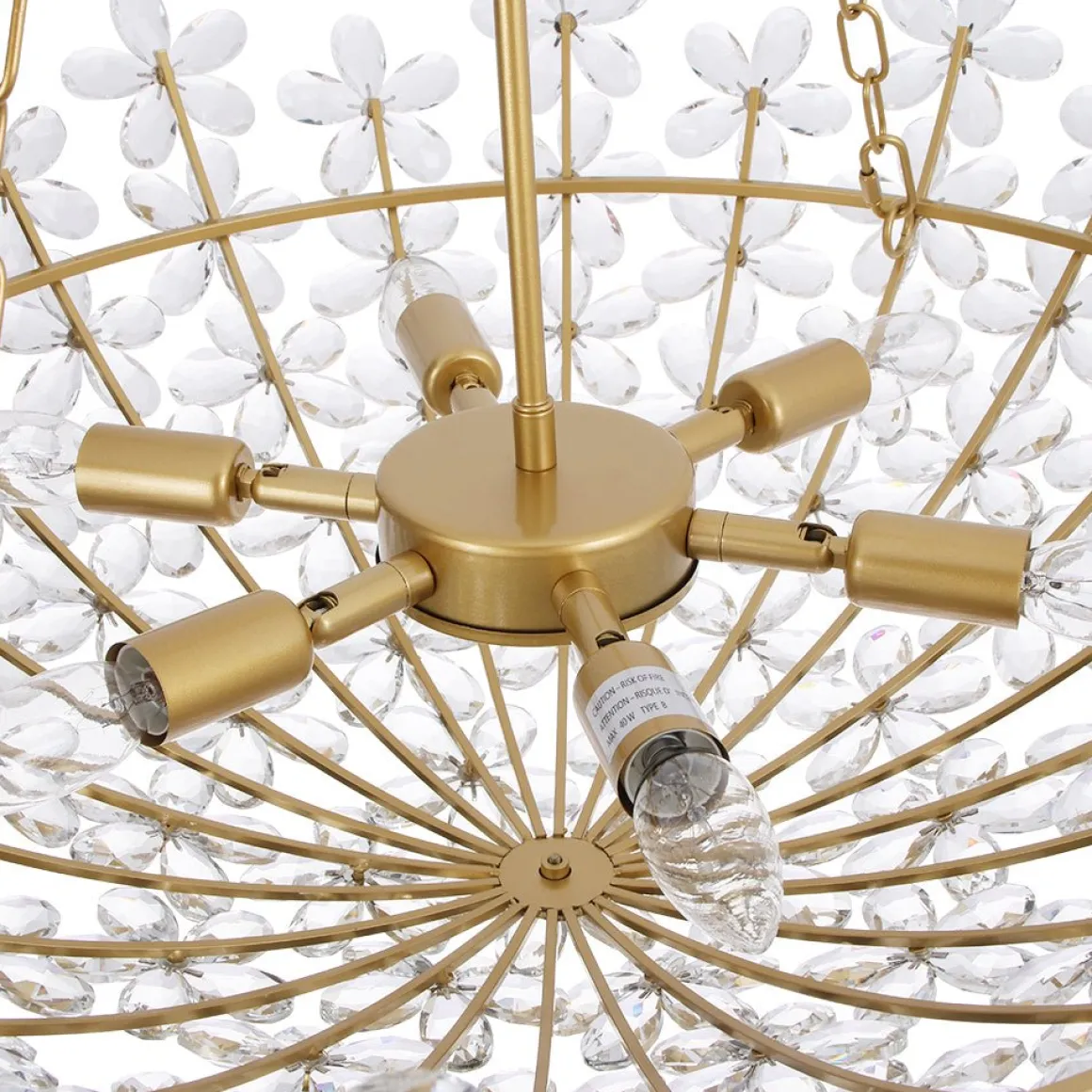 French Luxe Brass Bloom Crystal Floral Basket Chandelier