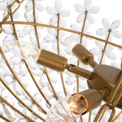 French Luxe Brass Bloom Crystal Floral Basket Chandelier