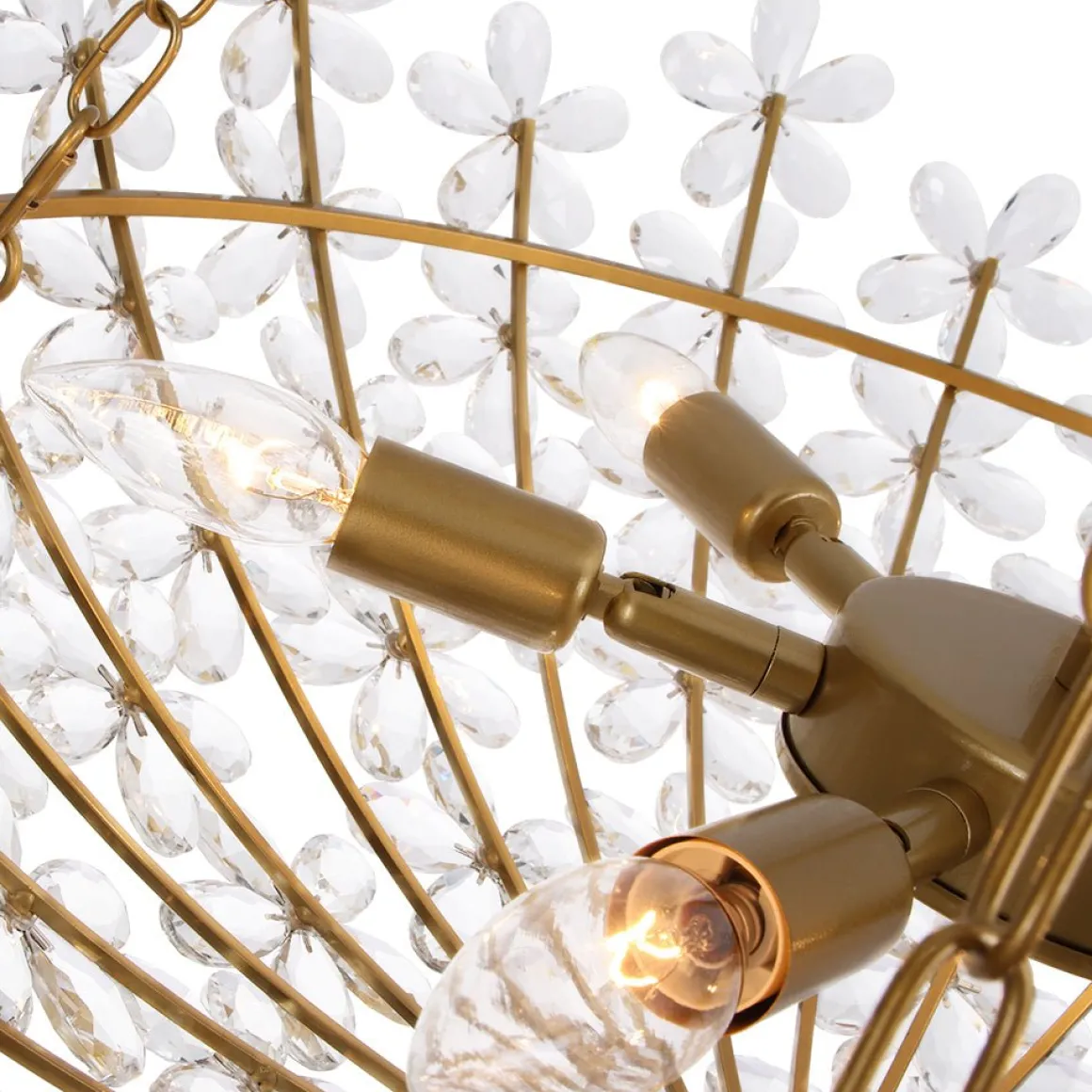 French Luxe Brass Bloom Crystal Floral Basket Chandelier