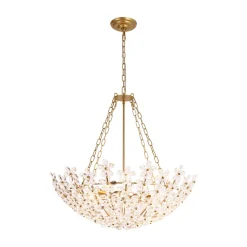 French Luxe Brass Bloom Crystal Floral Basket Chandelier