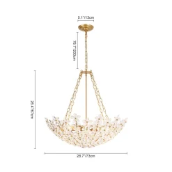 French Luxe Brass Bloom Crystal Floral Basket Chandelier