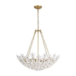 French Luxe Brass Bloom Crystal Floral Basket Chandelier