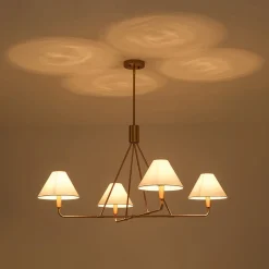 French Luxe Brass 4-Light White Linen Shade Candle Chandelier