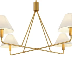 French Luxe Brass 4-Light White Linen Shade Candle Chandelier