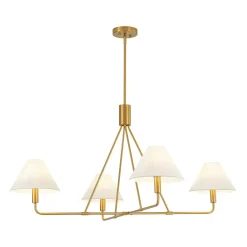 French Luxe Brass 4-Light White Linen Shade Candle Chandelier