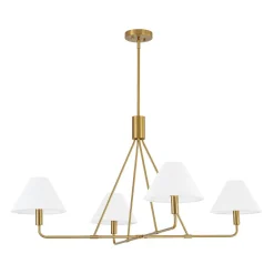 French Luxe Brass 4-Light White Linen Shade Candle Chandelier