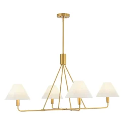 French Luxe Brass 4-Light White Linen Shade Candle Chandelier