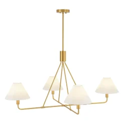 French Luxe Brass 4-Light White Linen Shade Candle Chandelier
