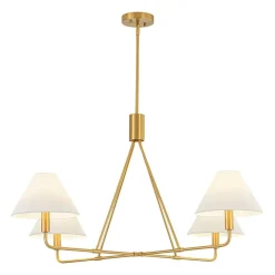French Luxe Brass 4-Light White Linen Shade Candle Chandelier