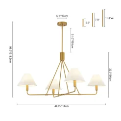 French Luxe Brass 4-Light White Linen Shade Candle Chandelier