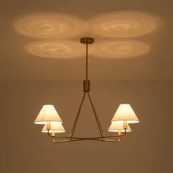 French Luxe Brass 4-Light White Linen Shade Candle Chandelier