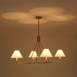 French Luxe Brass 4-Light White Linen Shade Candle Chandelier