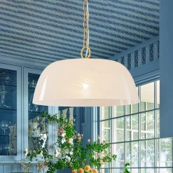 French Luxe 1-Light White Clouded Glass Round Pendant