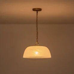 French Luxe 1-Light White Clouded Glass Round Pendant