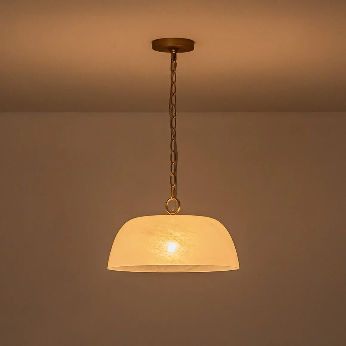 French Luxe 1-Light White Clouded Glass Round Pendant